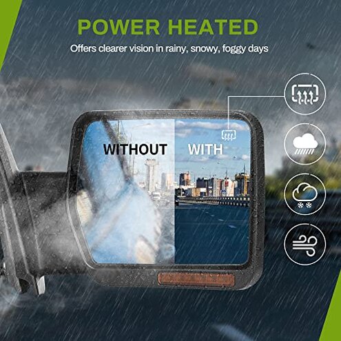 AUTOSAVER88 Door Mirror Compatible with 2004-2014 Ford F150, Right Passenger Side Mirror with Turn Signal Puddle Light Power Heated Manual Folding Black