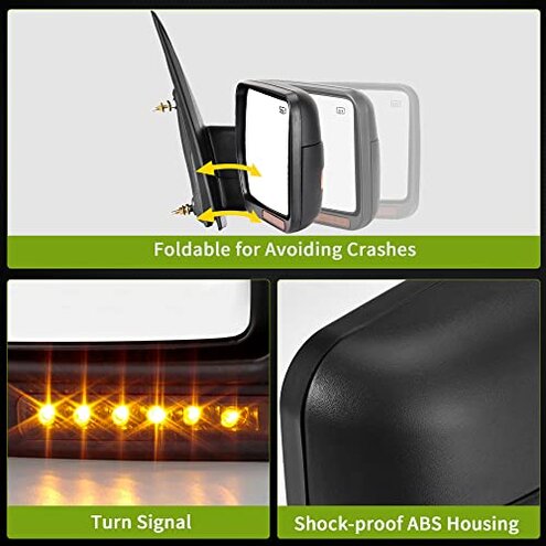 AUTOSAVER88 Door Mirror Compatible with 2004-2014 Ford F150, Right Passenger Side Mirror with Turn Signal Puddle Light Power Heated Manual Folding Black