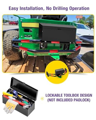 Zero Turn Lawn Mower One-Piece Rear Bumper Hitch with Toolbox for John Deere Z235 Z255 Z335E Z335M Z345M Z345R Z355E Z375R BM2448 ZTrak, Upgrade Heavy Duty Towing Bumper Hitches and Storage Box