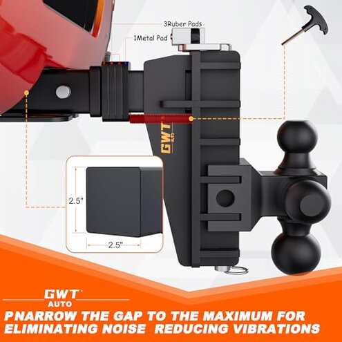 GWTAUTO Adjustable Trailer Hitch with Hook, Tri-Ball (1-7/8" x 2" x 2-5/16") Drop Hitch, Fits 2.5-Inch Receiver, 6 Inch Drop Hitch, 18500 LBS GTW-Class 3 Tow Hitch for Heavy Duty Truck, Black