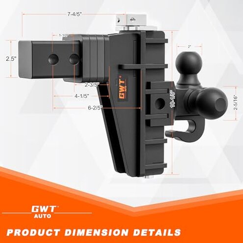 GWTAUTO Adjustable Trailer Hitch with Hook, Tri-Ball (1-7/8" x 2" x 2-5/16") Drop Hitch, Fits 2.5-Inch Receiver, 6 Inch Drop Hitch, 18500 LBS GTW-Class 3 Tow Hitch for Heavy Duty Truck, Black