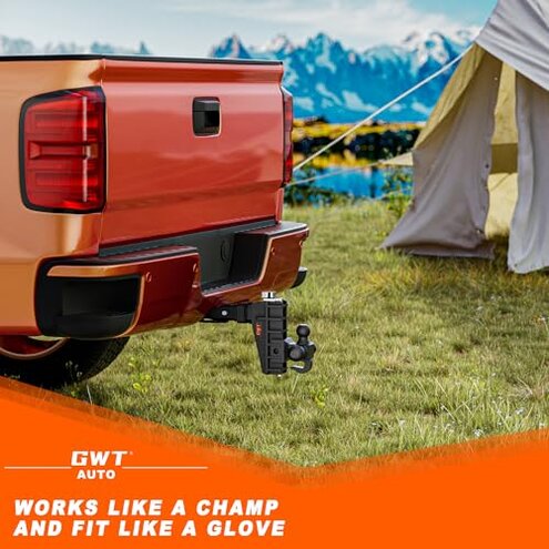 GWTAUTO Adjustable Trailer Hitch with Hook, Tri-Ball (1-7/8" x 2" x 2-5/16") Drop Hitch, Fits 2.5-Inch Receiver, 6 Inch Drop Hitch, 18500 LBS GTW-Class 3 Tow Hitch for Heavy Duty Truck, Black