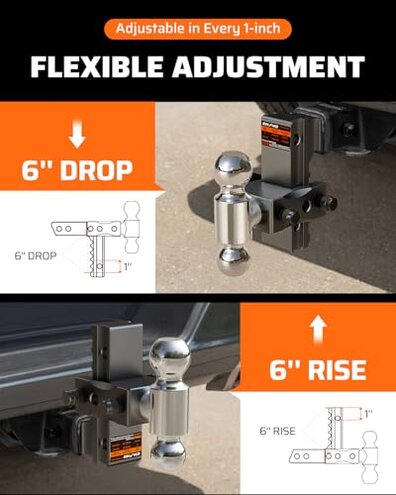 Ehaho Adjustable Trailer Hitch, Drop Hitch 2 Inch Receiver with 6 Inch Drop/Rise for Truck 12,500 LBS GTW, Waterproof Double Anti-Theft Locking Hitch Pins