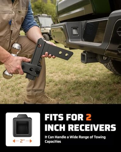 Ehaho Adjustable Trailer Hitch, Drop Hitch 2 Inch Receiver with 6 Inch Drop/Rise for Truck 12,500 LBS GTW, Waterproof Double Anti-Theft Locking Hitch Pins