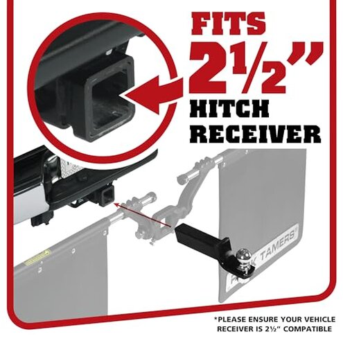 Rock Tamers 00110 - 2.5" Official Mudflap System - 2.5" Hitch Receiver - Hitch Mounted Mud Flaps to Protect What You Tow - Removeable and Adjustable-Black/Stainless Steel - 1 System