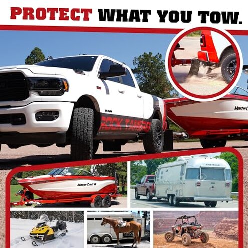 Rock Tamers 00110 - 2.5" Official Mudflap System - 2.5" Hitch Receiver - Hitch Mounted Mud Flaps to Protect What You Tow - Removeable and Adjustable-Black/Stainless Steel - 1 System