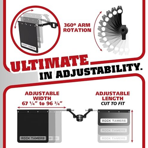 Rock Tamers 00110 - 2.5" Official Mudflap System - 2.5" Hitch Receiver - Hitch Mounted Mud Flaps to Protect What You Tow - Removeable and Adjustable-Black/Stainless Steel - 1 System