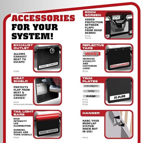 Rock Tamers 00110 - 2.5" Official Mudflap System - 2.5" Hitch Receiver - Hitch Mounted Mud Flaps to Protect What You Tow - Removeable and Adjustable-Black/Stainless Steel - 1 System