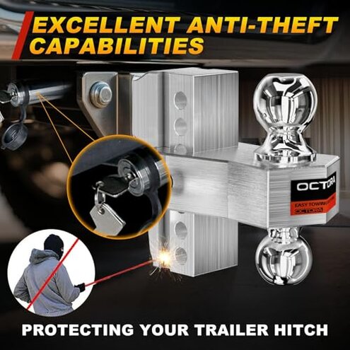 Adjustable Trailer Hitch Fits 2-inch Receiver, Heavy Duty Aluminum Tow Hitches,6-inch Drop/Rise, Solid Tube Hitch,for Truck(12,500 LBS GTW), Double Anti-Theft Locking Hitch Pins (Silver)