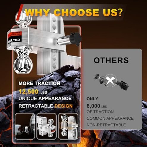 Adjustable Trailer Hitch Fits 2-inch Receiver, Heavy Duty Aluminum Tow Hitches,6-inch Drop/Rise, Solid Tube Hitch,for Truck(12,500 LBS GTW), Double Anti-Theft Locking Hitch Pins (Silver)