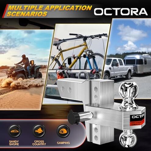 Adjustable Trailer Hitch Fits 2-inch Receiver, Heavy Duty Aluminum Tow Hitches,6-inch Drop/Rise, Solid Tube Hitch,for Truck(12,500 LBS GTW), Double Anti-Theft Locking Hitch Pins (Silver)