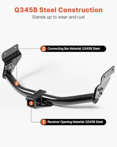 VEVOR Class 3 Trailer Hitch, 2-Inch Receiver, Compatible with 2011-2021 Jeep Grand Cherokee, Q345B Steel Tube Frame, Multi-Fit Hitch to Receive Ball Mount, Cargo Carrier, Bike Rack, Tow Hook, Black