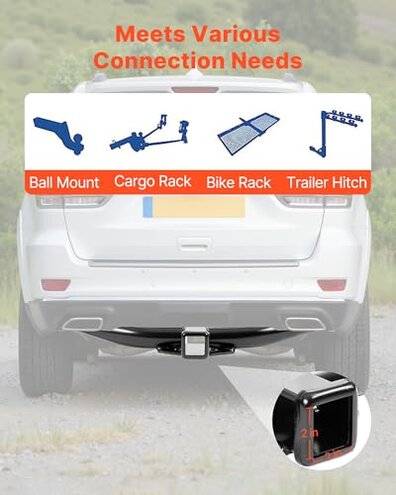 VEVOR Class 3 Trailer Hitch, 2-Inch Receiver, Compatible with 2011-2021 Jeep Grand Cherokee, Q345B Steel Tube Frame, Multi-Fit Hitch to Receive Ball Mount, Cargo Carrier, Bike Rack, Tow Hook, Black