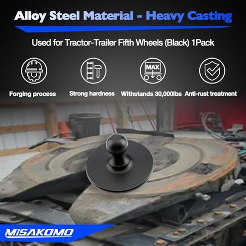 Misakomo Fifth Wheel to Gooseneck Adapter 2085295 - Kingpin to 2-5/16 Inch Ball With 30,000lbs Max Load Capacity - For Tractor and Trailer - Black