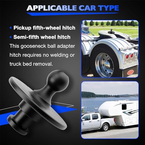 Misakomo Fifth Wheel to Gooseneck Adapter 2085295 - Kingpin to 2-5/16 Inch Ball With 30,000lbs Max Load Capacity - For Tractor and Trailer - Black
