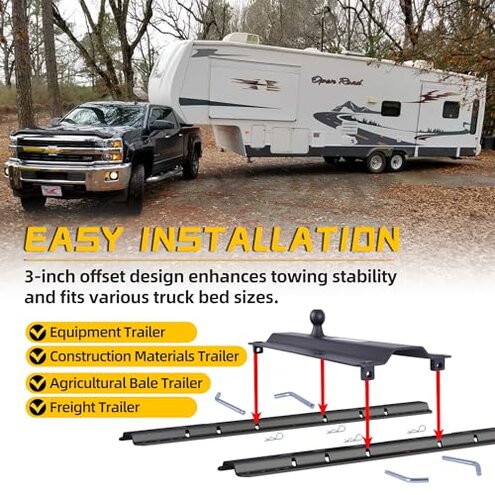 JOINCARZ 25000 lbs Gooseneck Ball Plate Fit for 5th Wheel Rails, Gooseneck Adapter Hitch for Pickup Truck Bed Trailer Towing, 2-5/16-Inch Ball, Fits Industry-Standard Rails,Carbide Black Powder Coat