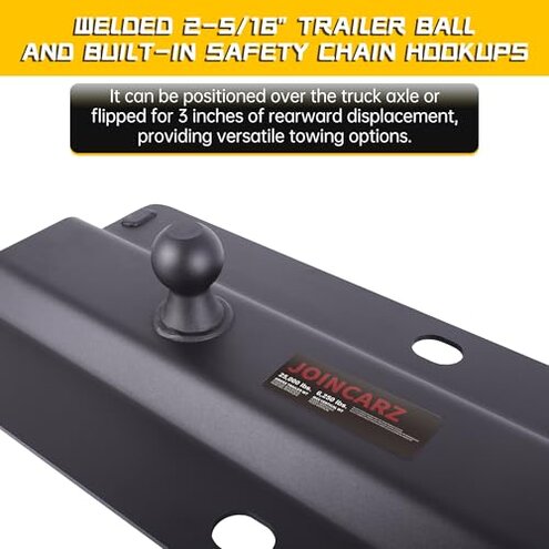 JOINCARZ 25000 lbs Gooseneck Ball Plate Fit for 5th Wheel Rails, Gooseneck Adapter Hitch for Pickup Truck Bed Trailer Towing, 2-5/16-Inch Ball, Fits Industry-Standard Rails,Carbide Black Powder Coat