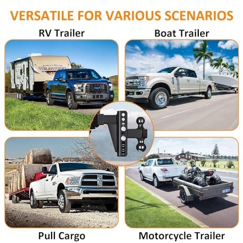 Adjustable Trailer Hitch -Drop Hitch-Tow Hitch with 2 inch Receiver-6inch Drop/Rise, 2" & 2-5/16" Ball Hitches for Trucks, 20,000 LBS GTW, Trailer Hitches with Anti-Theft Pin, Black&hellip;