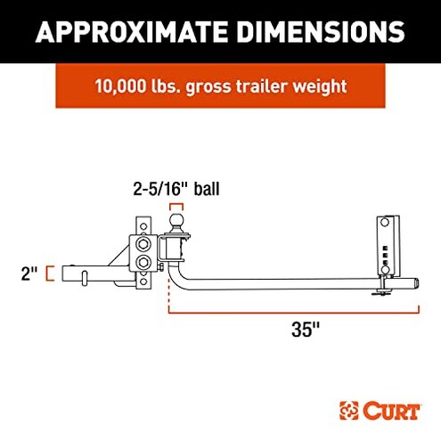 CURT 17601 TruTrack 2P Round Bar Weight Distribution Hitch with 2X Sway Control, Up to 10K, 2-in Shank, 2-5/16-Inch Ball