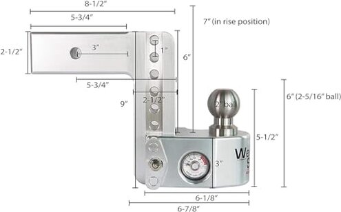 Weigh Safe Adjustable Trailer Hitch Ball Mount - 6" Drop Hitch for 2.5" Receiver w/ 2 pc Keyed Alike Lock Set, Premium Aluminum Trailer Tow Hitch w/ Built in Weight Scale for Anti Sway, 18,500 lbs GTW