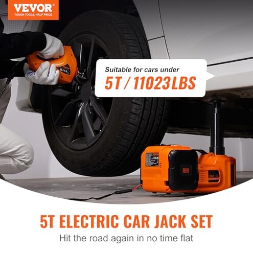 VEVOR Electric Car Jack, 5 Ton/11023 LBS Hydraulic Jack Lift with Electric Impact Wrench, Built-in Inflatable Pump, and LED Light for SUV MPV Sedan Truck Change Tires Garage Repair