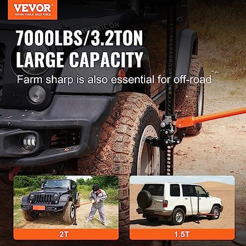 VEVOR Farm Jack 48 inch Utility High Lift, 7000 lbs Capacity Ratcheting Off Road Jeep Jack, Heavy for Tractor, Truck, SUV, Bumper Lift, Orange