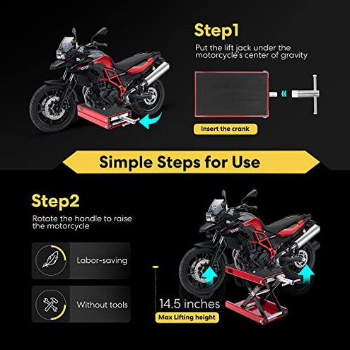 VIVOHOME Motorcycle Lift Scissor Jack Steel Wide Deck Hoist Crank Center Stand 1100 LBS Capacity for Motorcycles, ATVs, Dirt Bikes Red