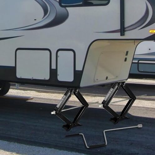 Kohree 7500lbs RV Stabilizer Leveling Scissor Jacks 24" for Travel Trailer Camper, Set of 2, Heavy Duty RV Stabilizer Jacks Kit with Crank Handle and Drill Bit, Black