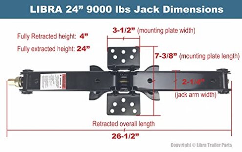 LIBRA Set of 4 9K lb Heavy Duty 24" RV Trailer Camper Stabilizer Leveling Scissor Jacks w/Dual Power Drill Sockets & Complete Set of Mounting Hardware -Model# 26098