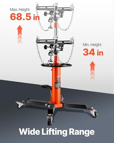 VEVOR Transmission Jack, 1322 LBS Hydraulic Telescoping Transmission Jack, 32"-67" High Lift Transmission Jack Stand with Foot Pedal, 360° Swivel Wheel