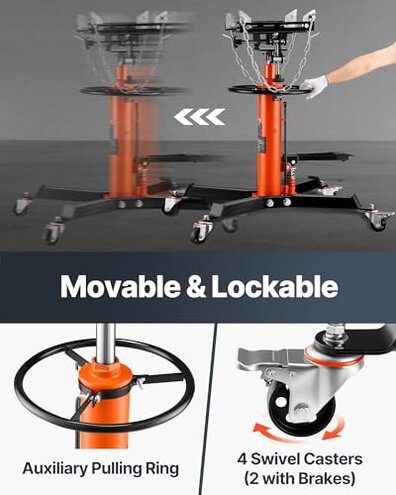 VEVOR Transmission Jack, 1322 LBS Hydraulic Telescoping Transmission Jack, 32"-67" High Lift Transmission Jack Stand with Foot Pedal, 360° Swivel Wheel