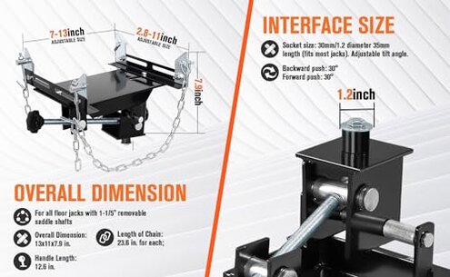 Transmission Jack Adapter for Cars and Trucks, with Capacity of 1100 lbs/0.5 T Loading Gearbox Removal Adaptor for Hydraulic Floor Jack Conversion with 1-1/5&rdquo; Removable Saddle Shaft