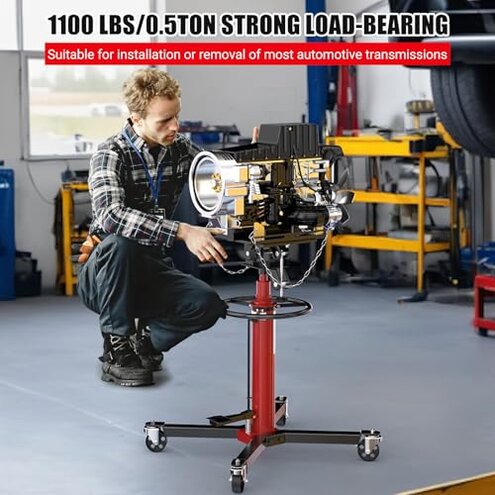 Heavy-Duty Hydraulic Transmission Jack 1322 Lbs with 2-Stage Adjustable Telescoping Lift, Foot Pedal Control, and 360&deg; Swivel Wheels for Garage and Workshop Use