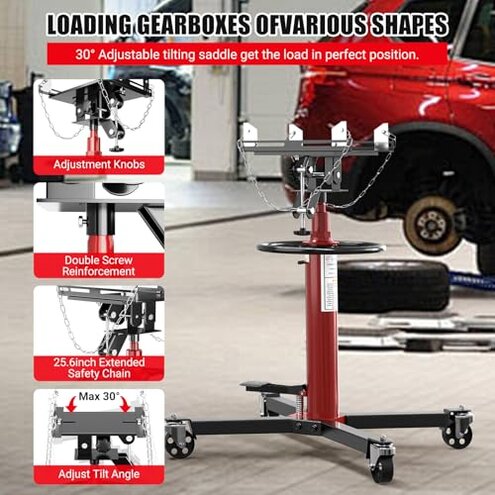 Heavy-Duty Hydraulic Transmission Jack 1322 Lbs with 2-Stage Adjustable Telescoping Lift, Foot Pedal Control, and 360&deg; Swivel Wheels for Garage and Workshop Use