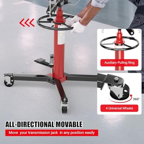 Heavy-Duty Hydraulic Transmission Jack 1322 Lbs with 2-Stage Adjustable Telescoping Lift, Foot Pedal Control, and 360&deg; Swivel Wheels for Garage and Workshop Use