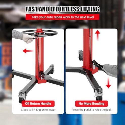 Heavy-Duty Hydraulic Transmission Jack 1322 Lbs with 2-Stage Adjustable Telescoping Lift, Foot Pedal Control, and 360&deg; Swivel Wheels for Garage and Workshop Use