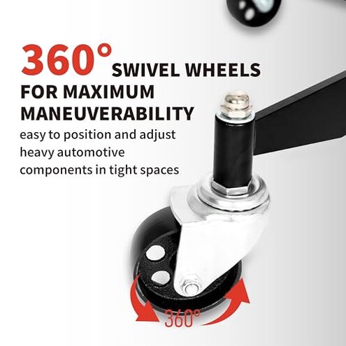 0.75 Ton (1660 lbs) Hydraulic Telescoping Transmission Jack with 360° Swivel Wheels, Foldable Foot Pedal, Adjustable Garage/Shop Lift Hoist for Auto Repair & Vehicle Maintenance