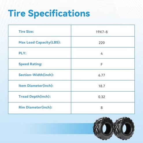 EOPOAYI 19x7-8 Tire 19x7x8 Street Tubeless Compatible with Coleman Mini Bike CT200U BT200X Baja Warrior MB165 MB200 Axis M200 Coolster 110cc 125cc ATV UTV Quad 4 Wheeler Go Kart Replacement Parts 4PR