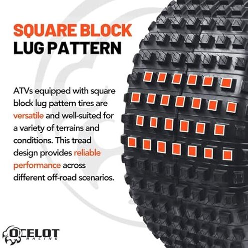 Ocelot 25x12x9 ATV/UTV Tire with Non-Directional Tread, Self-Cleaning Lug Design, Great Flotation - 25-Inch