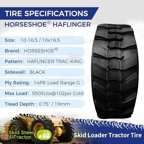 HORSESHOE (4-Pack) 10-16.5 14PLY Skid Steer Loader Tractor Tubeless Tires w/Rim-Guard-Wall Heavy Duty G Load 10x16.5 NHS R-4 L2/G2 T168