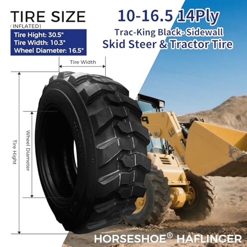 HORSESHOE (4-Pack) 10-16.5 14PLY Skid Steer Loader Tractor Tubeless Tires w/Rim-Guard-Wall Heavy Duty G Load 10x16.5 NHS R-4 L2/G2 T168