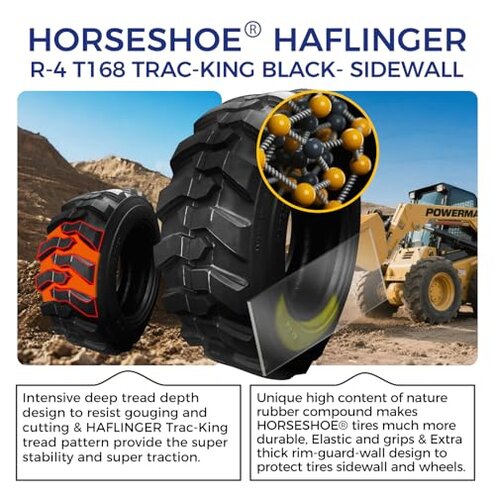 HORSESHOE (4-Pack) 10-16.5 14PLY Skid Steer Loader Tractor Tubeless Tires w/Rim-Guard-Wall Heavy Duty G Load 10x16.5 NHS R-4 L2/G2 T168
