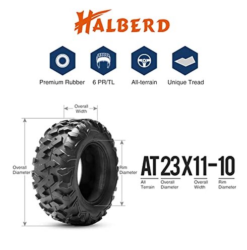HALBERD 6PLY 23x11-10 ATV Tires, 6PR All Terrain 23x11x10 Trail Sand ATV UTV Off-Road Tires | 15mm Tread Depth(Pack of 1, Tubeless)