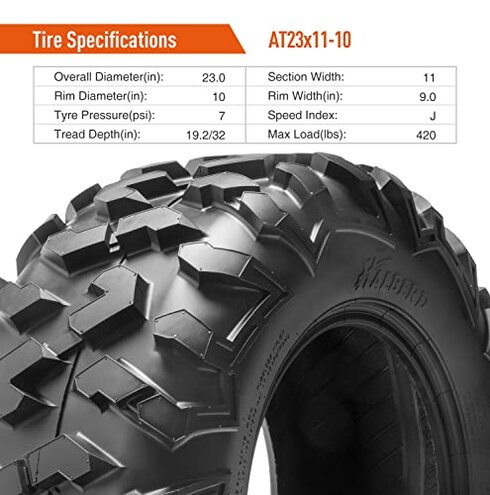 HALBERD 6PLY 23x11-10 ATV Tires, 6PR All Terrain 23x11x10 Trail Sand ATV UTV Off-Road Tires | 15mm Tread Depth(Pack of 1, Tubeless)