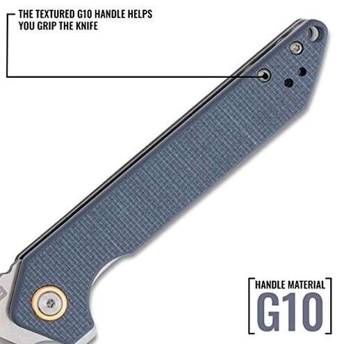 CJRB Rampart Folding Pocket Knife with Clip, Liner Lock, 3.5 Inch Drop Point Blade, Gray G10 Handle