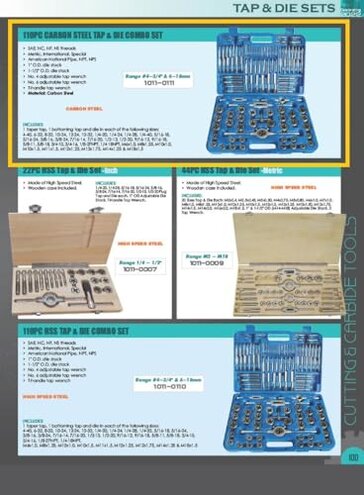 HHIP 1011-0111 110 Piece #4-3/4" and M6-18 Carbon Steel Tap and Die Set