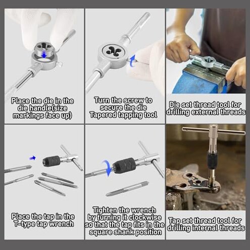 Anfrere 40pcs Metric Tap and Die Set, Metric Standard Rethreading Tool Kit, Coarse and Fine Threads for Cutting External and Internal Threads, Essential Repair Tool Kit with Thread Wrench