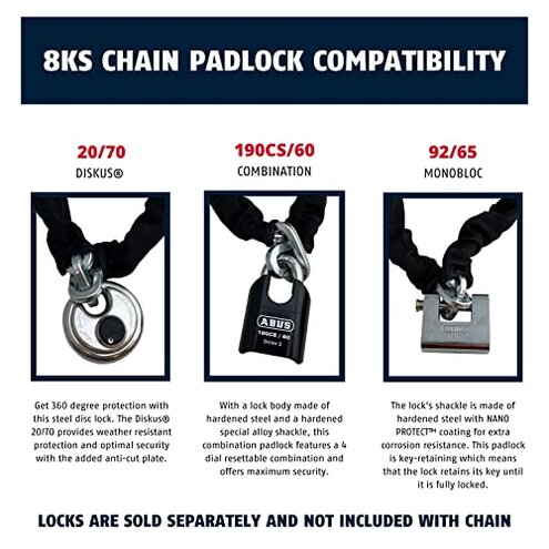 ABUS Hardened Steel 8KS 10 Foot x 5/16" Thick Square Security Chain for Bikes, Containers, Trailers, ATV, Motorcycles and Personal/Industrial Property