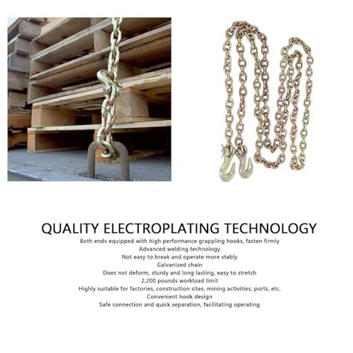 Hilitand Chain, 10ft 1/4in Grade 70, 2200 Pound Safe Working Load, 2 Hooks, Standard Duty Transport Tow Chain