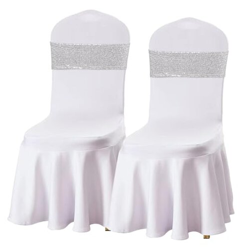 SquarePie Pack of 50 Sequin Chair Sashes Sliver Shiny Bows Bands for Wedding Banquet Party Chair Covers Decor